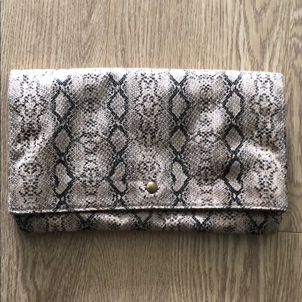 Snake print fold over clutch